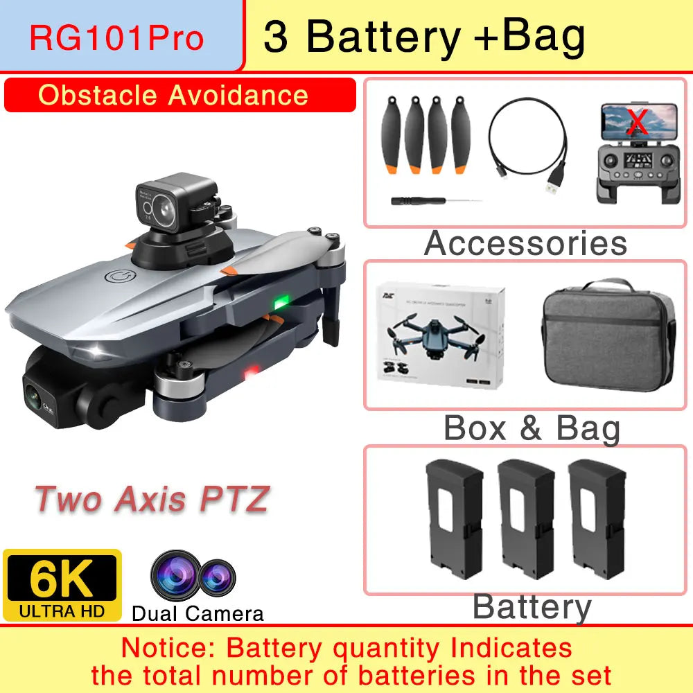 云讯玩具RG101 Pro无人机，折叠式无刷电机配备双4K摄像头和5G低延迟FPV系统，适合高清空中摄影