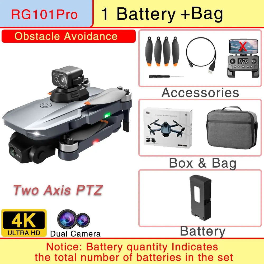 云讯玩具RG101 Pro折叠无人机，配备双4K摄像头和GPS，适合高清空中摄影和低延迟FPV飞行。