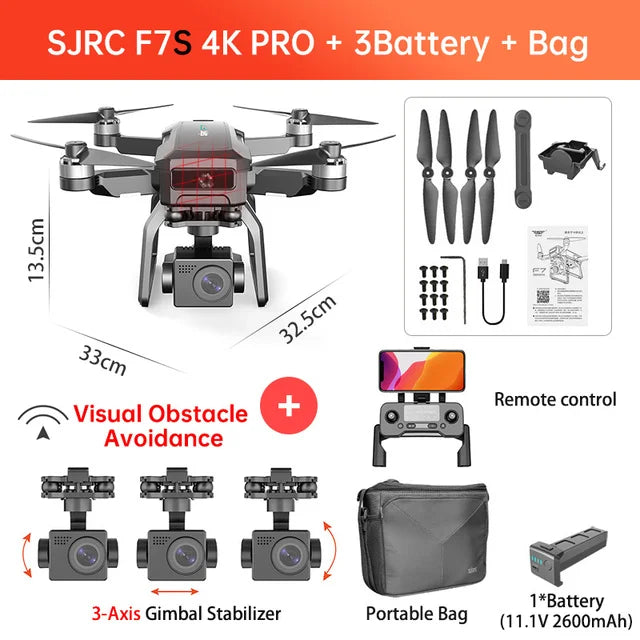 YUNX玩具SJRC F7 4K PRO无人机，带GPS、高清摄像头、5G WiFi、三轴云台，折叠设计专业四旋翼。