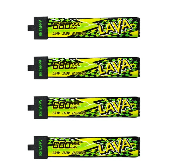 YUNX玩具BETAFPV LAVA II 1S 95C电池，适用于Air65 Meteor65 Pro Cetus，展示多款不同容量的小型无人机电池