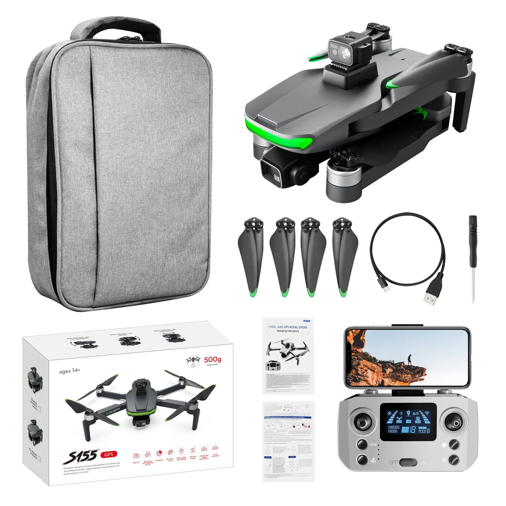 New S155 Pro Gps Drone 4k Hd Camera Aerial Photography Fpv 8K 3-axis Anti-shake Gimbal Brushless Motor Obstacle Avoidance Toys