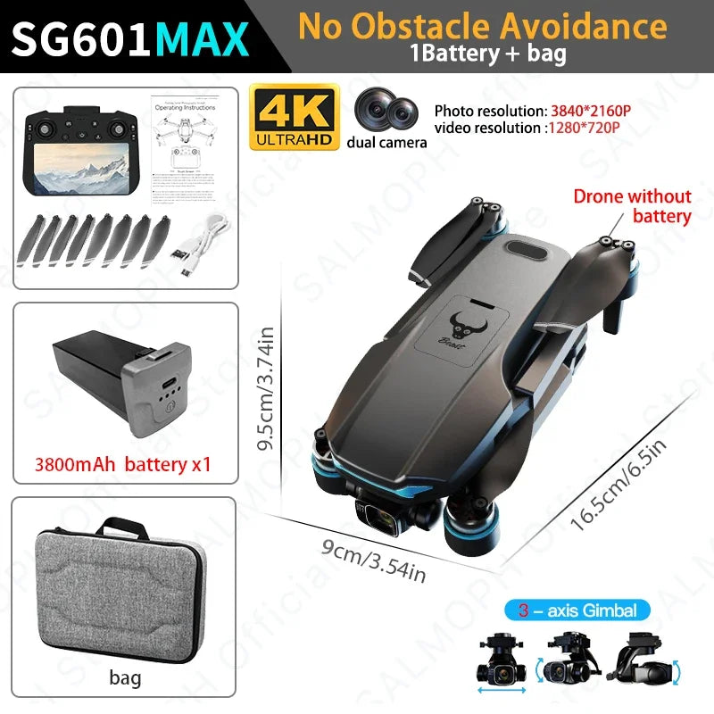 云讯玩具SG601 MAX专业GPS无人机，配备4K相机、3轴云台、触控遥控和避障功能的RC航拍无人机