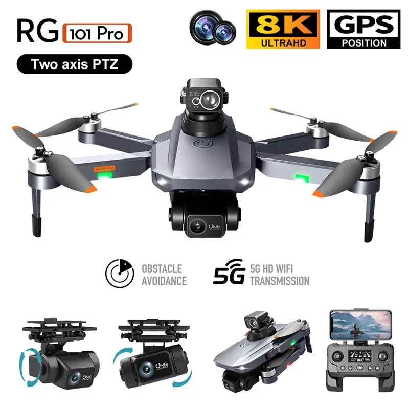 RG101 pro Drone Foldable Brushless GPS with Dual 4K Camera 5G Low-Latency FPV System for Ultra-High Definition Aerial Photograph