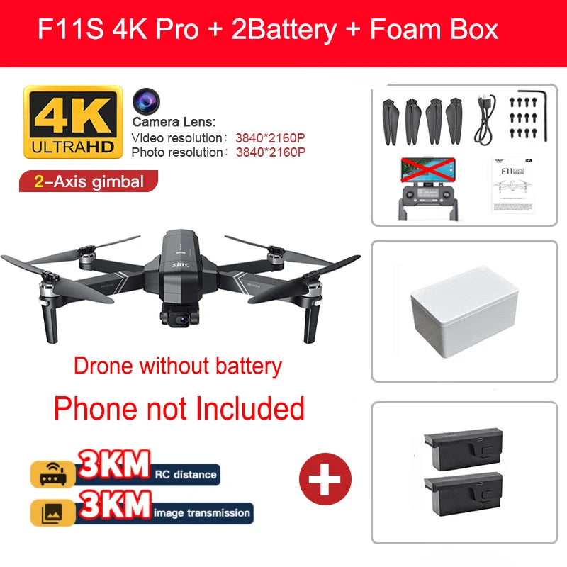 YUNX toys SJRC F11 Pro 4K无人机，配备GPS、5G、高清相机和2轴云台，专业无刷四旋翼遥控飞行器