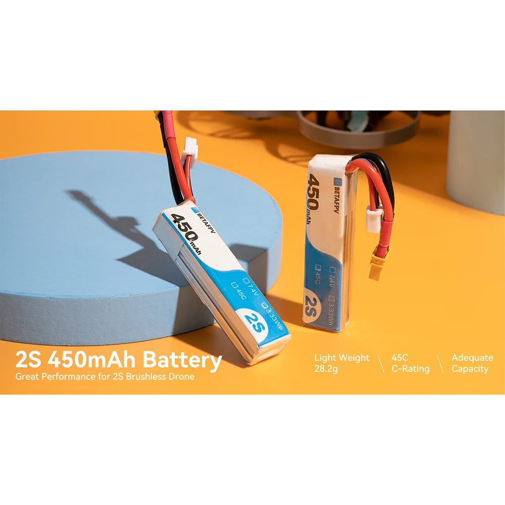 Betafpv 450mAh 2S 45C Lipo Battery for Meteor85 / Meteor85 HD / Beta75X / Mobula 7 and other 2S brushless Whoop drones