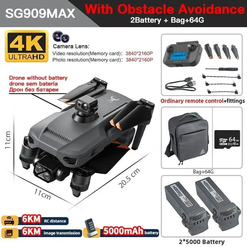 ZLL SG909 SG909MAX Professional Drone With 4K Camera 3-Axis Gimbal 5G 360 Obstacle Avoidance Touch Screen FPV Brushless RC Dron