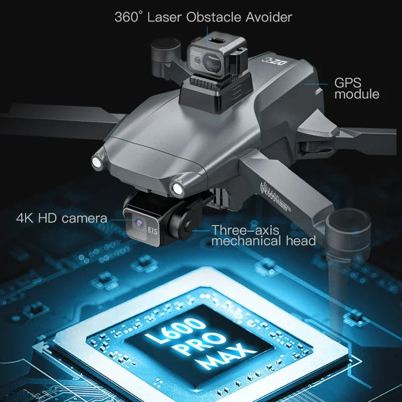 New L600 PRO MAX/PRO GPS Drone 5KM 4K Professional HD Dual Camera 3-Axis Gimbal 360° Obstacle Avoidance Brushless Quadcopter Toy
