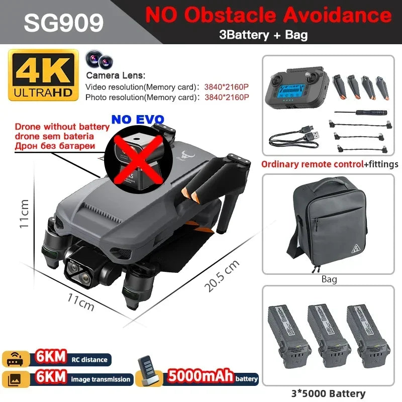 云迅玩具ZLL SG909专业无人机，配备4K摄像头、3轴云台、5G信号和触控屏，支持360避障和FPV飞行