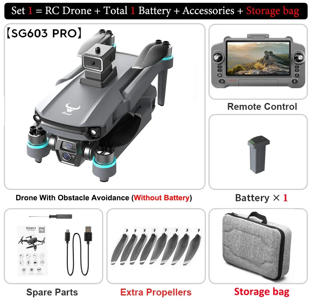 SG603 PRO Foldable Brushless GPS Drone, 360° Obstacle Avoidance, HD Dual Camera, Long-Range 5G FPV Quadcopter