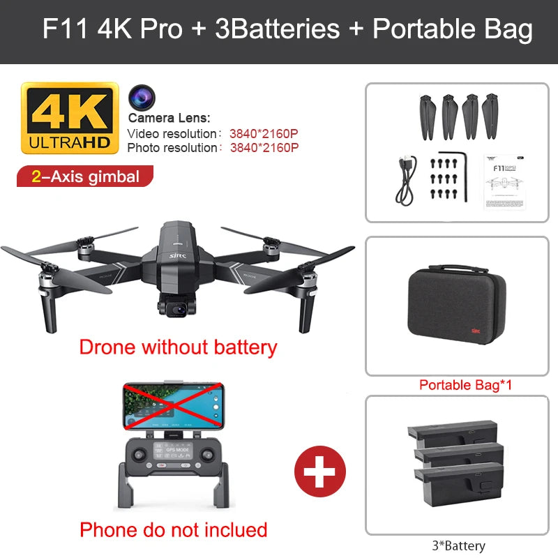 SJRC F11 Pro 4K F11s Pro 4K Camera Drone GPS 5G FPV HD 2 Axis Stabilized Gimbal EIS Professional Brushless Quadcopter RC Dron