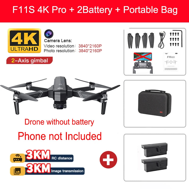 遥控无人机，YUNX玩具SJRC F11 Pro 4K摄像航拍无人机，配备GPS、5G、高清相机和稳定云台