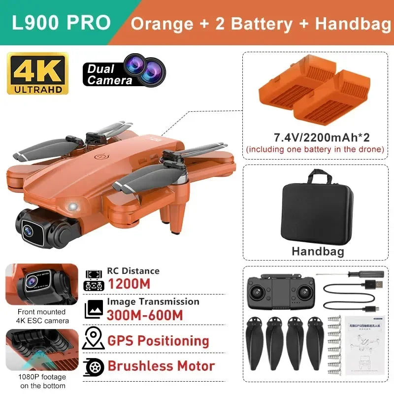 YUNX toys LYZRC L900 pro GPS无人机，配备4K高清双摄像头和5G WiFi，折叠式四旋翼遥控飞行器