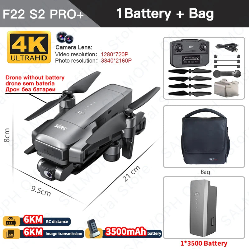 SJRC F22 S2 PRO+ Drone Professional  With 2-axis Gimbal  4K EIS Camera GPS 6KM  FPV Obstacle Avoidance Blussless 40Mins RC Dron