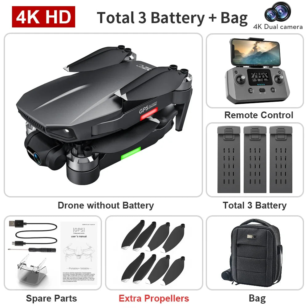 X2 Pro 3 Drone 4K Profesional 3-Axis Gimbal 4K Hd Dual Camera 5G GPS Dron Wifi FPV Brushless Motor RC Quadcopter VS L106 Pro