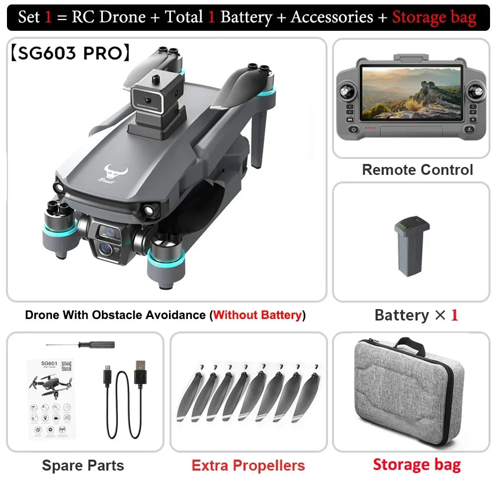SG603 pro RC Quadcopter Toy - HD Camera Large Screen Remote Control Foldable Brushless GPS Drone with Obstacle Avoidance