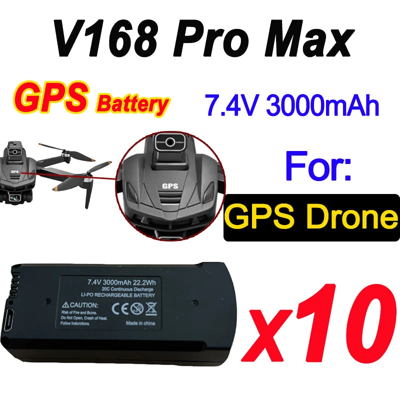 云讯V168 GPS电池，7.4V 3000mAh适用于V168Pro Max无人机，RC四旋翼配件。