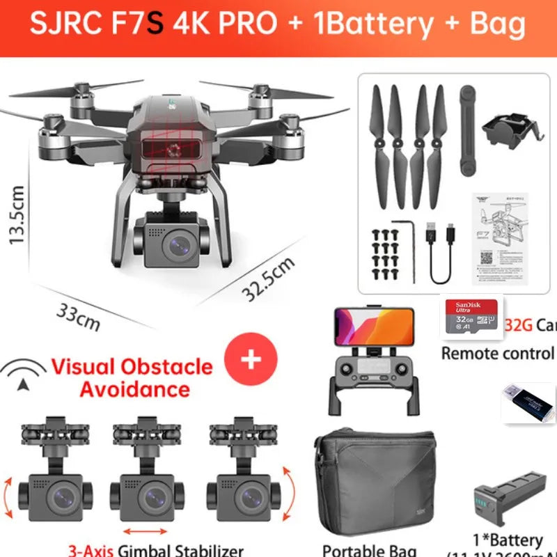 YUNX toys SJRC F7s 4K PRO无人机，配备GPS、避障、5G WiFi、3轴云台和电子稳定，飞行稳定高清拍摄