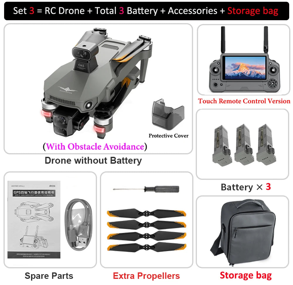 KF100 MAX GPS Drone 4K Camera 3-Axis Gimbal WIFI Obstacle Avoidance Touch Screen FPV Brushless EIS Electronic RC Quadcopter Toys