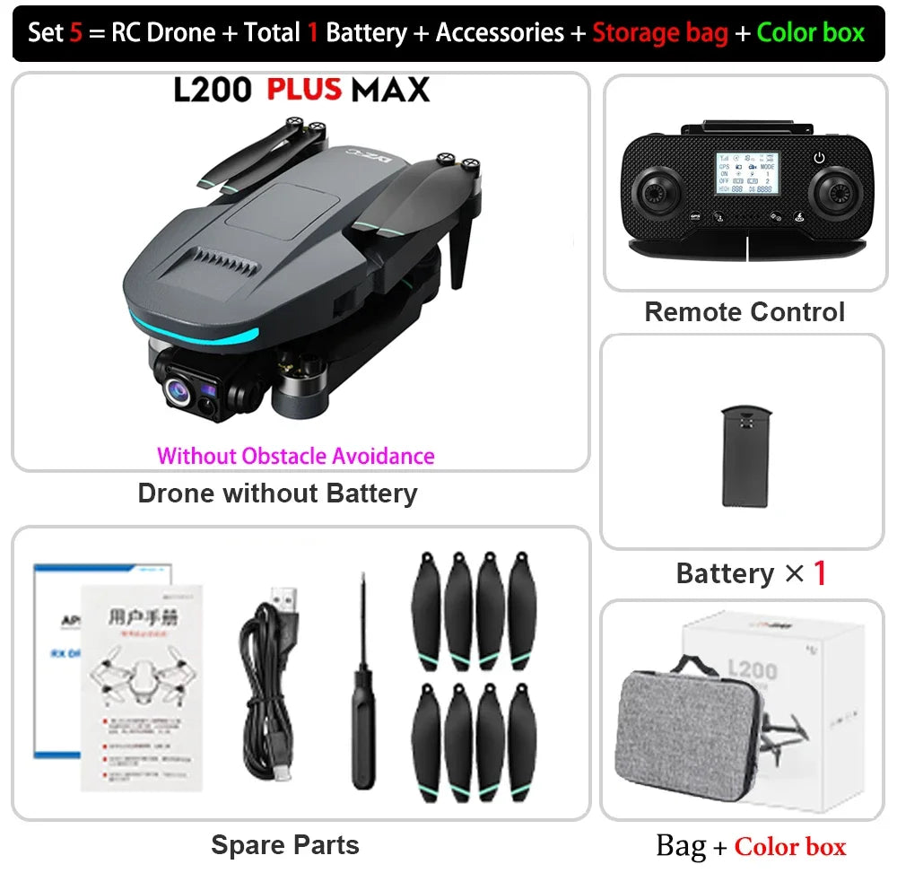 NEW L200 plus MAX GPS Drone Mini 249g Brushless RC Quadcopter with 5G WiFi FPV 4K HD Camera 3-Axis Gimbal 360 Obstacle Avoidance