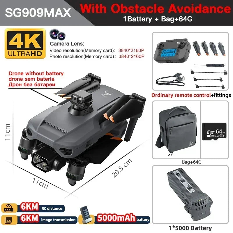 ZLL SG909 SG909MAX Professional Drone With 4K Camera 3-Axis Gimbal 5G 360 Obstacle Avoidance Touch Screen FPV Brushless RC Dron