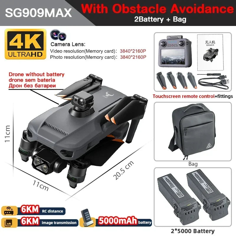 云迅玩具ZLL SG909专业无人机，配备4K摄像头、三轴云台、5G连接和避障功能，支持触屏FPV飞行