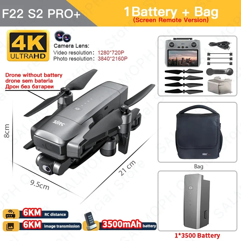 SJRC F22 S2 PRO+ Drone Professional  With 2-axis Gimbal  4K EIS Camera GPS 6KM  FPV Obstacle Avoidance Blussless 40Mins RC Dron
