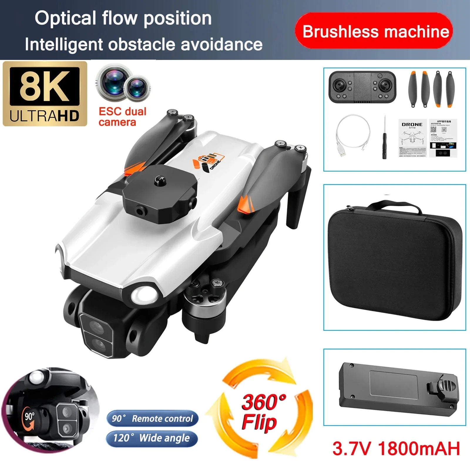 S119 Smart Drone 8K HD Camera Foldable Obstacle Avoidance Helicopter FPV 5G with Wide Angle Height Maintaining RC Helicopter Toy