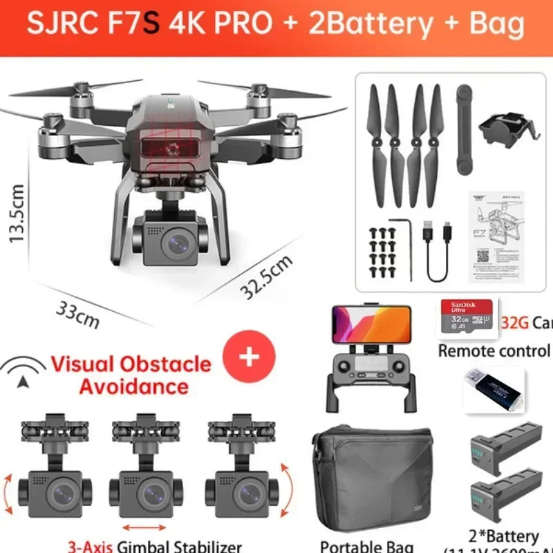 SJRC F7s 4K PRO Drone 4K obscatle avoidance GPS 5G WiFi 3-Axis Gimbal EIS FPV Brushless Quadcopter 3KM Obstacle Avoidance Dron