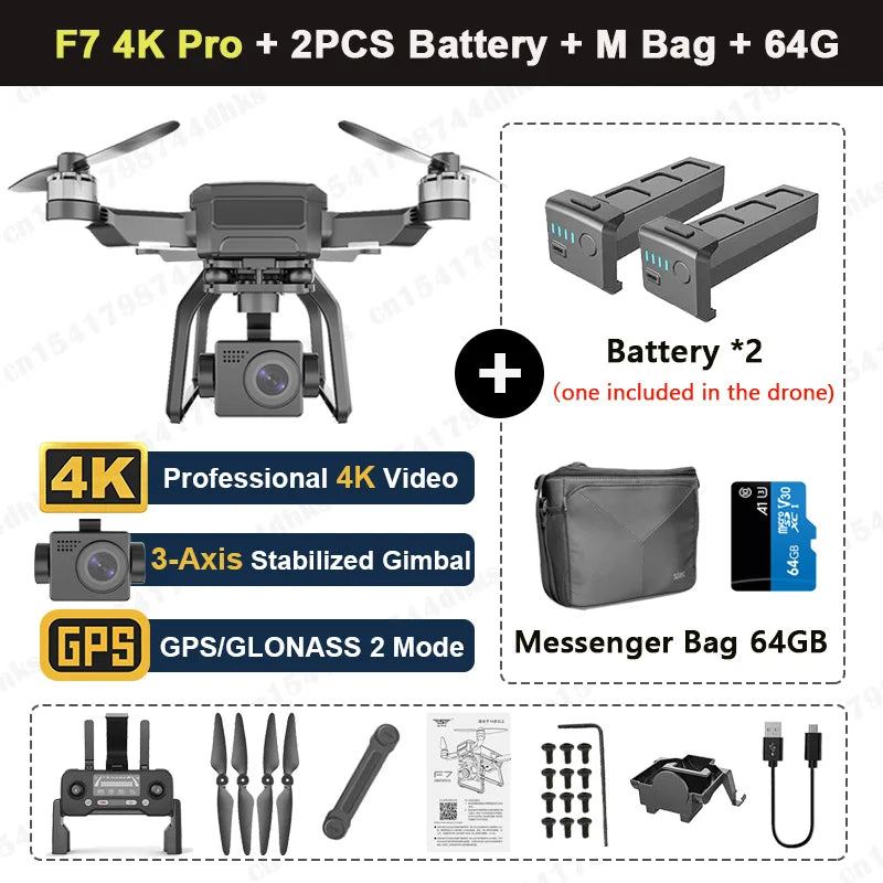 YUNX toys SJRC F7 4K PRO摄像无人机，带GPS、5G WiFi、三轴云台和折叠设计的专业四旋翼无人机