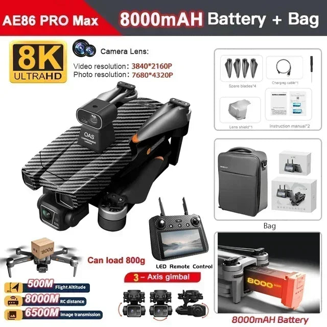 New  AE86 PRO Max+ 8K Professional HD Camera 3-Axis Gimbal Full Obstacle Avoidance GPS FPV Drone