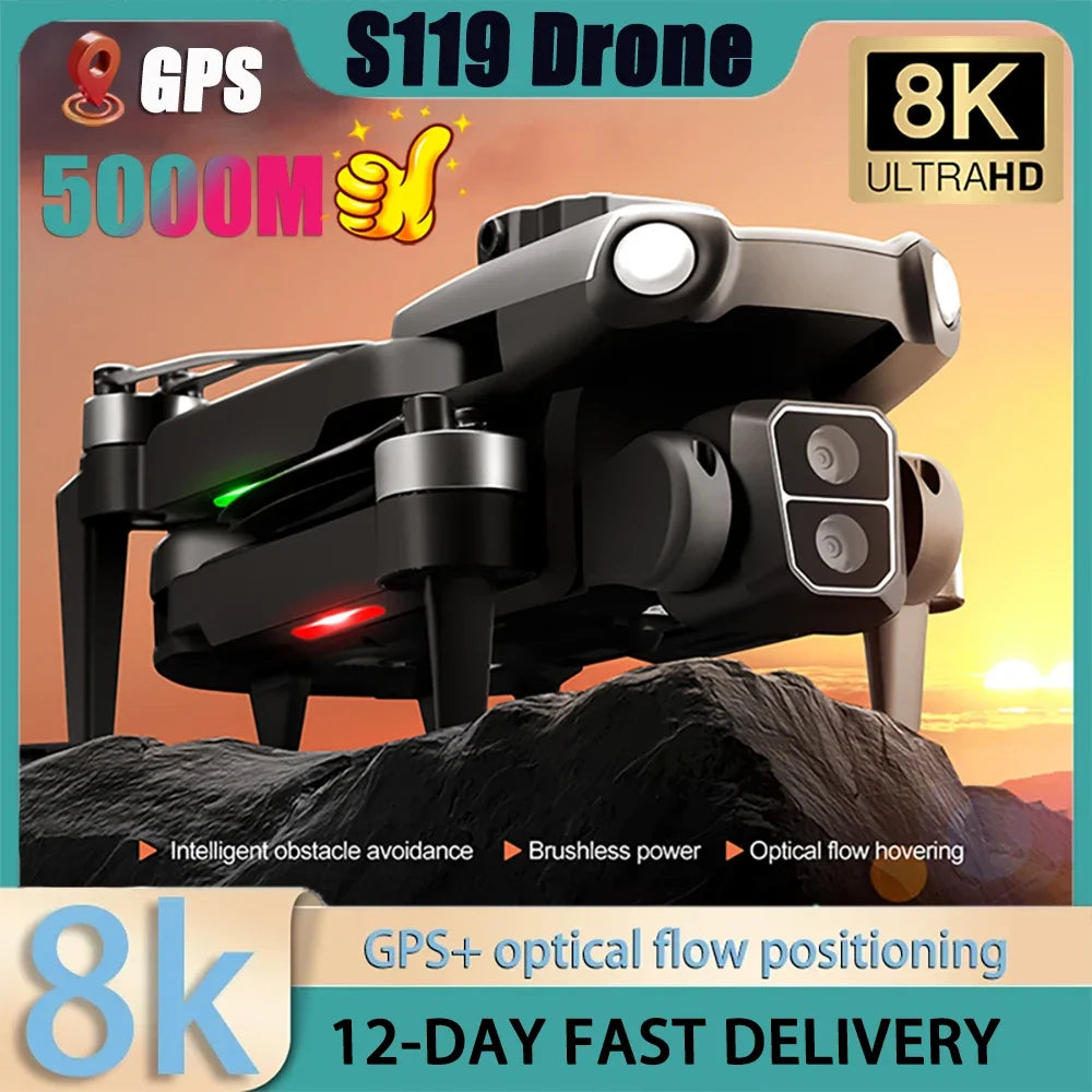 S119 Smart Drone 8K HD Camera Foldable Obstacle Avoidance Helicopter FPV 5G with Wide Angle Height Maintaining RC Helicopter Toy