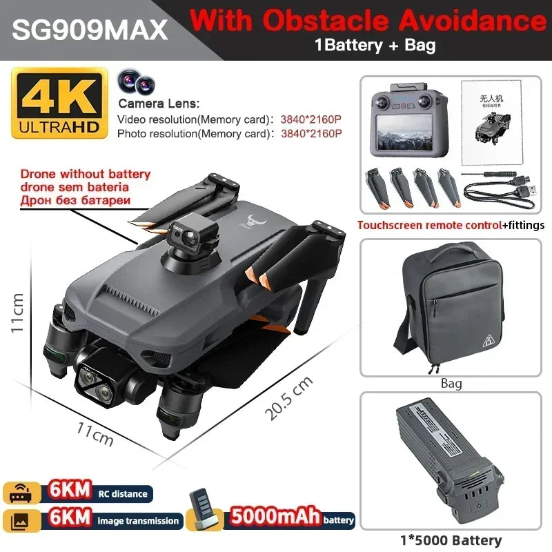ZLL SG909 SG909MAX Professional Drone With 4K Camera 3-Axis Gimbal 5G 360 Obstacle Avoidance Touch Screen FPV Brushless RC Dron
