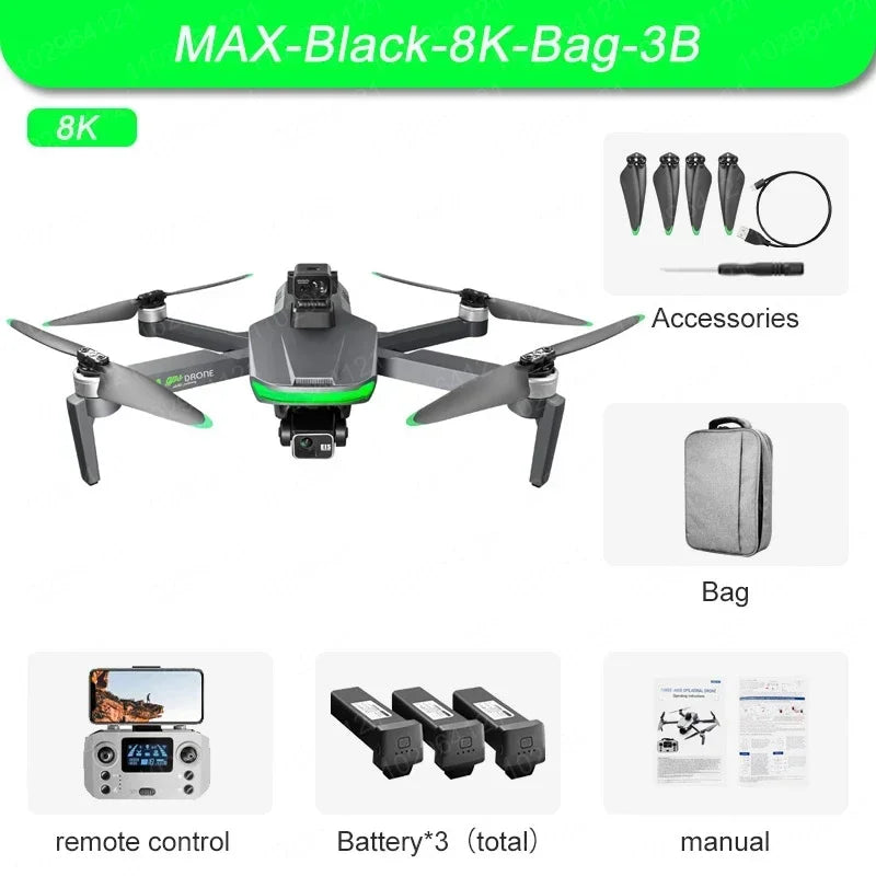 S155 pro GPS Drone with 4K HD Camera Aerial FPV 8K 3-Axis Anti-Shake Gimbal Brushless Motor Obstacle Avoidance for Toys