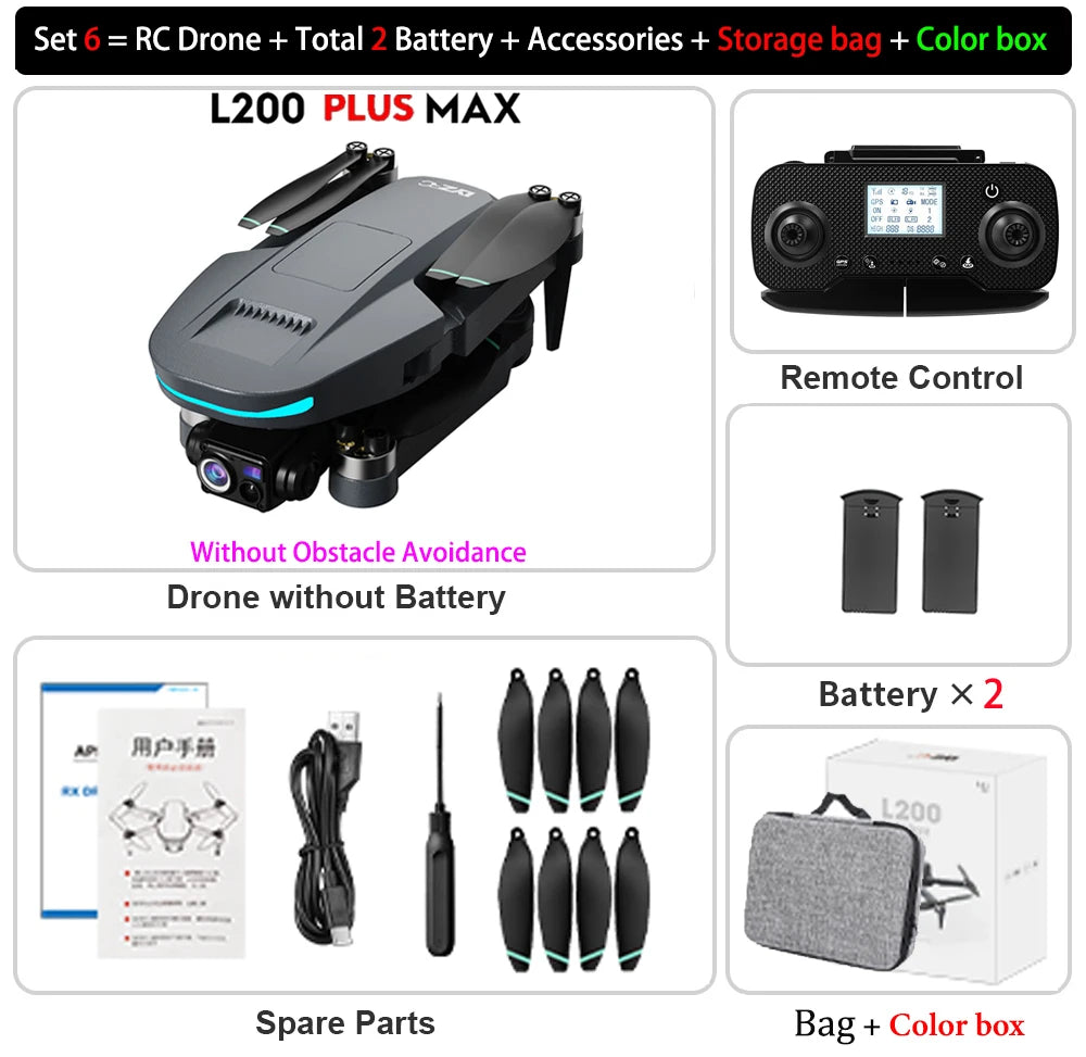 NEW L200 PLUS MAX GPS Drone 5G WiFi FPV 4K HD Camera 3-Axis Gimbal 360 Obstacle Avoidance 249g MINI Brushless RC Quadcopter Toys