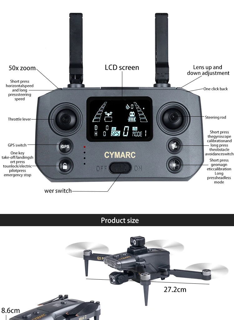 Q3PRO Mini2   GPS Drone With Camera EIS 3-Axis Gimbal FPV Dron 5G WIFI Brushless Motor Foldable 3KM RC Quadcopter