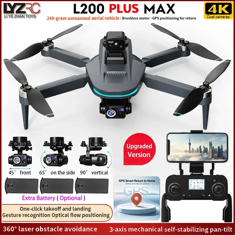NEW L200 plus MAX GPS Drone Mini 249g Brushless RC Quadcopter with 5G WiFi FPV 4K HD Camera 3-Axis Gimbal 360 Obstacle Avoidance