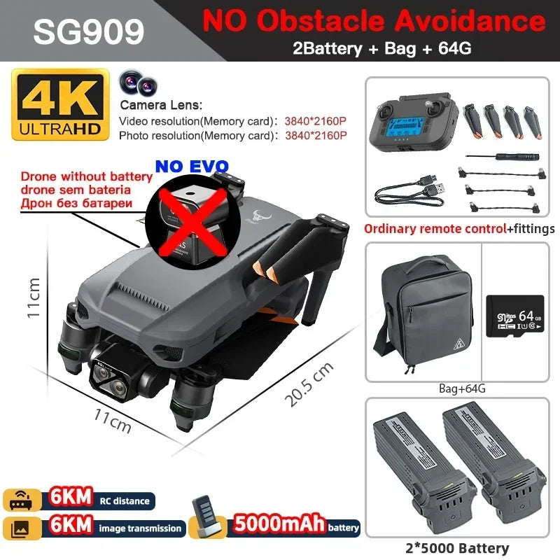 云迅玩具ZLL SG909专业无人机，配备4K相机、3轴云台、5G传输和触摸屏，支持障碍物避让和360度飞行。