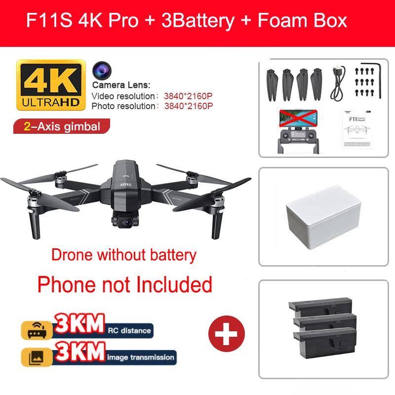 YUNX玩具SJRC F11 Pro 4K无人机，配备GPS、5G FPV、高清相机和稳定云台，专业四旋翼遥控飞机。