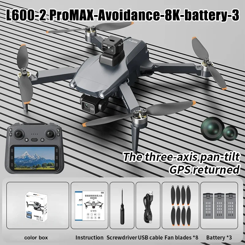 云讯玩具L600-2 MAX折叠式GPS无人机，配备双8K摄像头和3轴云台，支持360°避障功能