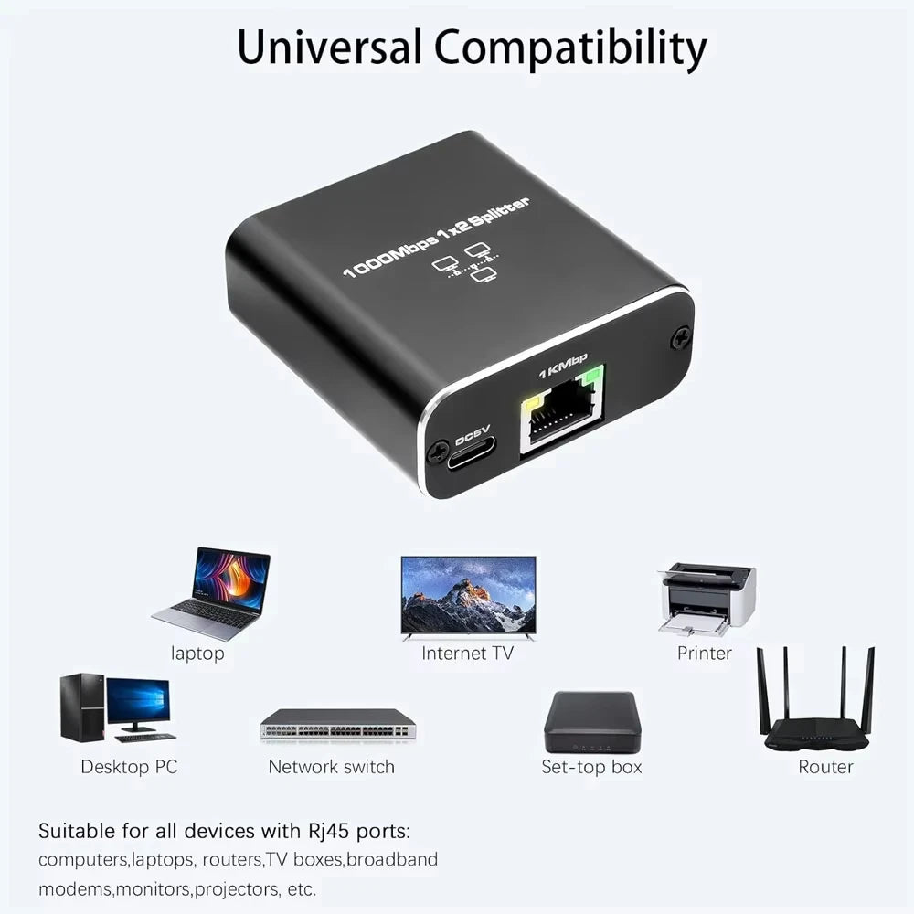 Network Splitter 1000Mbps Hub 1 to 2 RJ45 Adapter Gigabit Converter Internet Ethernet 8P8C Set-Top Extender Plug Extension ﻿