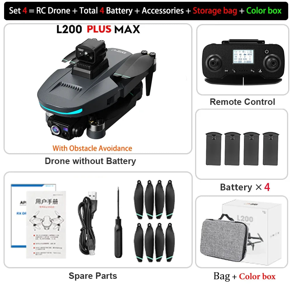 YUNX玩具L200 plus MAX GPS无人机，迷你轻便249g，配备4K高清相机、3轴云台和360度避障功能