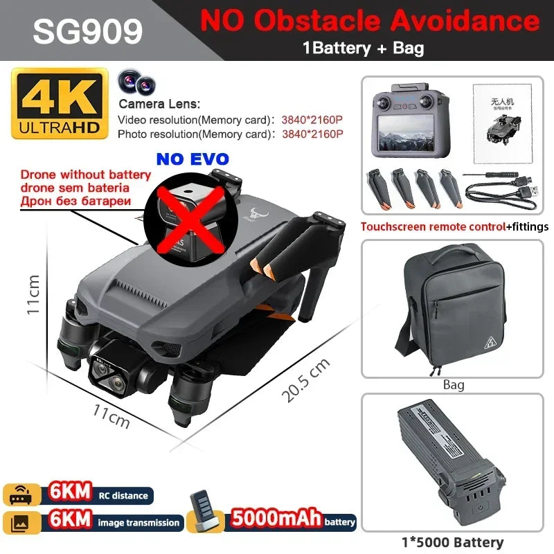 云X玩具SG909专业无人机，4K摄像头、3轴云台、5G连线、360度避障和触控屏RC无人机。