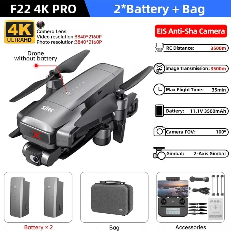 IN Stock SJRC F22 / F22S 4K Pro GPS Drone 4K Profesional RC Quadcopter With Camera 2 Axis Stabilized Gimbal 5G WiFi FPV Drones