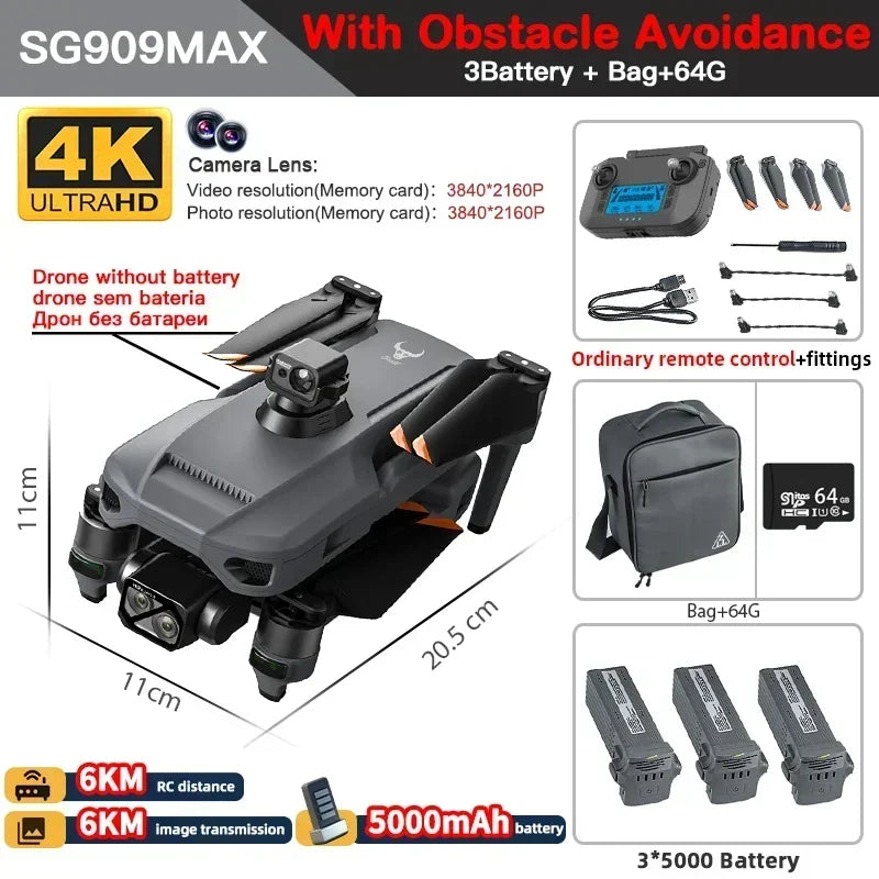 ZLL SG909 SG909MAX Professional Drone With 4K Camera 3-Axis Gimbal 5G 360 Obstacle Avoidance Touch Screen FPV Brushless RC Dron