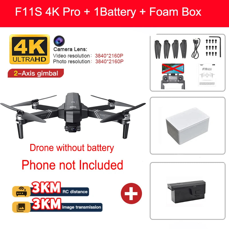 YUNX toys SJRC F11 Pro 4K摄像无人机，配备GPS、5G、FPV高清摄像头和2轴稳定云台的专业四旋翼机