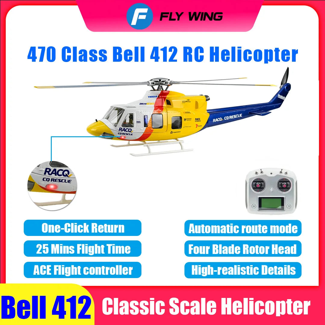 FLYWING Bell 412 scale Helicopter 1:16 6CH helicopter Brushless Motor bell412 rc helicopter 470 size ACE GPS Scale Helicopter
