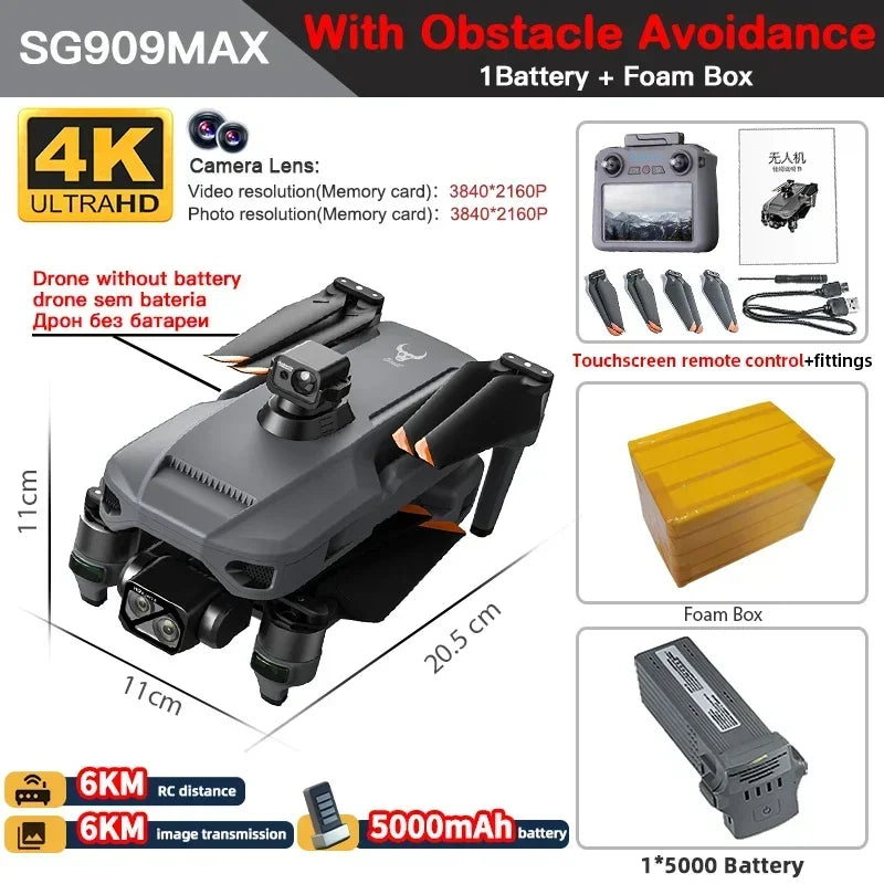 ZLL SG909 Professional Drone 4K Camera 3-Axis Gimbal 5G 360 Obstacle Avoidance Touch Screen FPV Brushless RC Drone SG909max