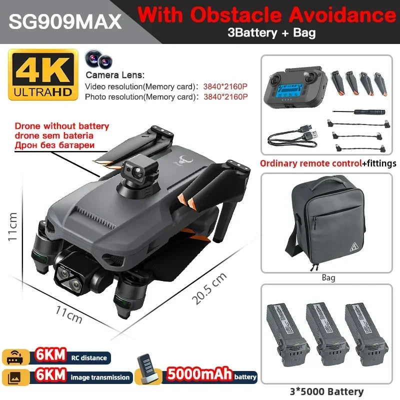 云迅玩具ZLL SG909专业无人机，配备4K摄像头、3轴云台和5G Wi-Fi，带触控屏和避障功能的RC无人机